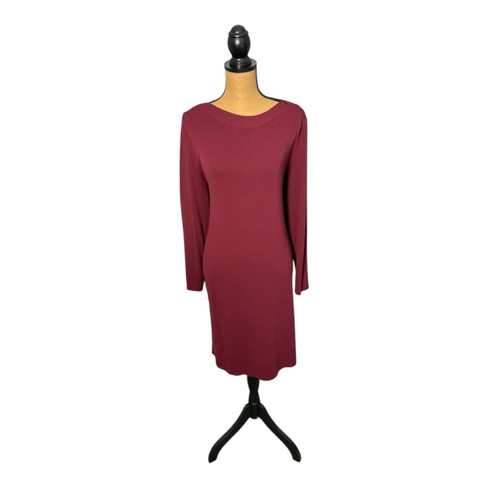 J.Jill Wearever Collection Knit Dress Burgundy XL Long Sleeve Ribbed Stretch